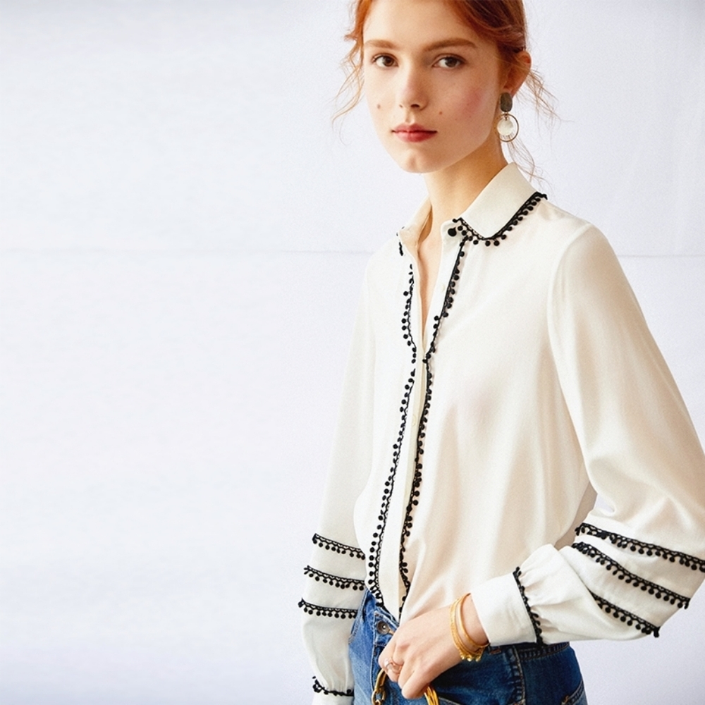 Silk lantern sleeve shirt